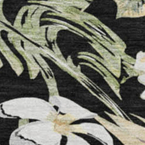 HomeRoots 8' Washable Round Rug with Black Green Beige Floral Design - UV Protection for Indoor & Outdoor Use 697821