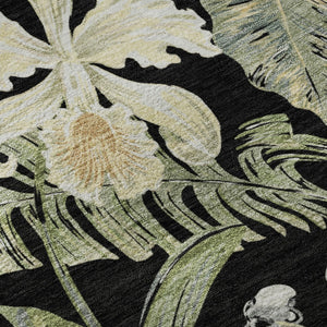HomeRoots 9' X 12' Stunning Black Green Beige Floral Area Rug - Washable, UV-Protected, Non-Slip Comfort! 697823