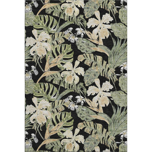 HomeRoots 10' Floral Washable Area Rug in Black, Green & Beige - UV Resistant, Durable, Perfect for High Traffic Spaces 697824