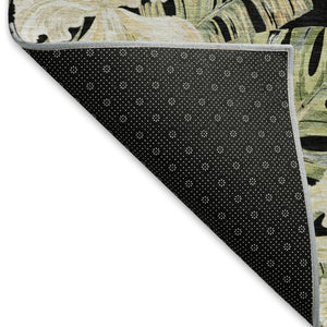HomeRoots 10' Floral Washable Area Rug in Black, Green & Beige - UV Resistant, Durable, Perfect for High Traffic Spaces 697824