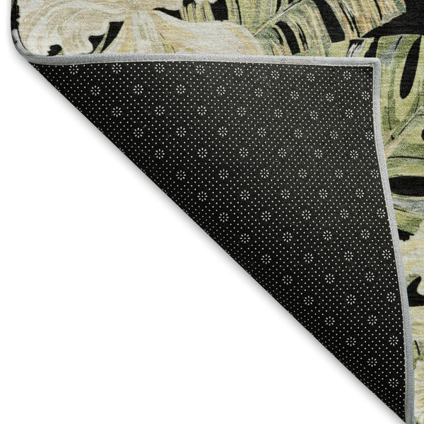 HomeRoots 10' Floral Washable Area Rug in Black, Green & Beige - UV Resistant, Durable, Perfect for High Traffic Spaces 697824