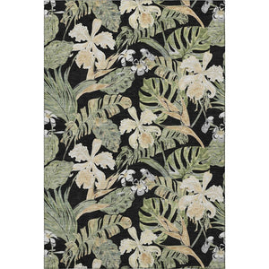 HomeRoots 10' Floral Washable Area Rug in Black, Green & Beige - UV Resistant, Durable, Perfect for High Traffic Spaces 697824
