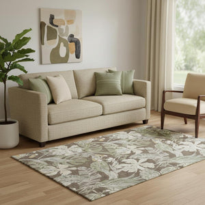 HomeRoots 5' X 8' Floral Area Rug in Brown, Beige & Green - Washable, UV Protected, Perfect for Family Homes! 697826