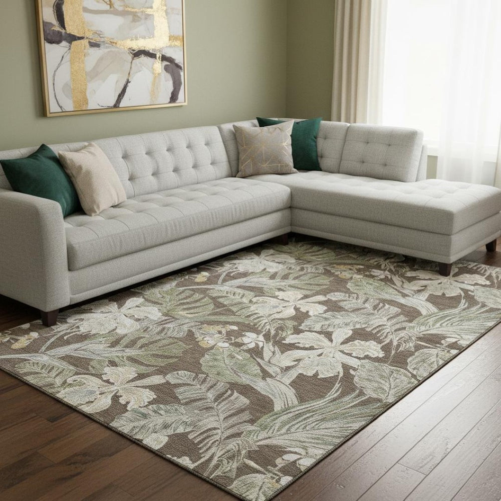 HomeRoots 8' X 10' Floral Washable Area Rug with UV Protection - Durable, Stylish, and Easy-Care for Your Home! 697828