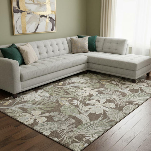 HomeRoots 8' X 10' Floral Washable Area Rug with UV Protection - Durable, Stylish, and Easy-Care for Your Home! 697828