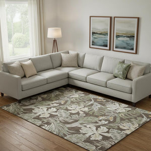 HomeRoots 9' X 12' Floral Washable Area Rug - Durable, Stain Resistant, UV Protected for Homes with Kids & Pets 697829