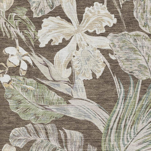 HomeRoots 10' Washable Floral Area Rug in Brown, Beige & Green - UV Protected, Stain Resistant & Durable Design 697830