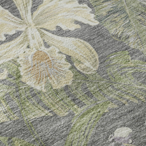 HomeRoots 5' X 8' Washable Floral Area Rug in Gray Green & Beige - UV Protected, Stain Resistant, Durable Design 697832