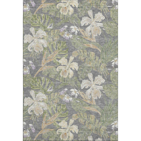 HomeRoots 9' X 12' Floral Area Rug in Gray Green Beige – Washable, UV Protected, Durable & Stylish Design! 697835