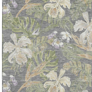 HomeRoots 9' X 12' Floral Area Rug in Gray Green Beige – Washable, UV Protected, Durable & Stylish Design! 697835