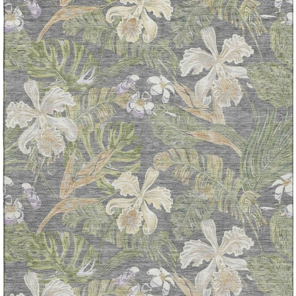 HomeRoots 9' X 12' Floral Area Rug in Gray Green Beige – Washable, UV Protected, Durable & Stylish Design! 697835