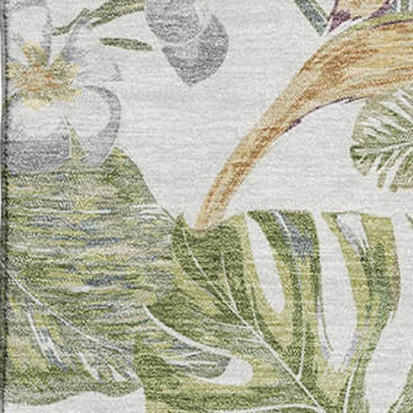 HomeRoots 5' X 8' Ivory Green & Beige Floral Washable Area Rug - UV Protected, Stain Resistant, Durable Design 697838