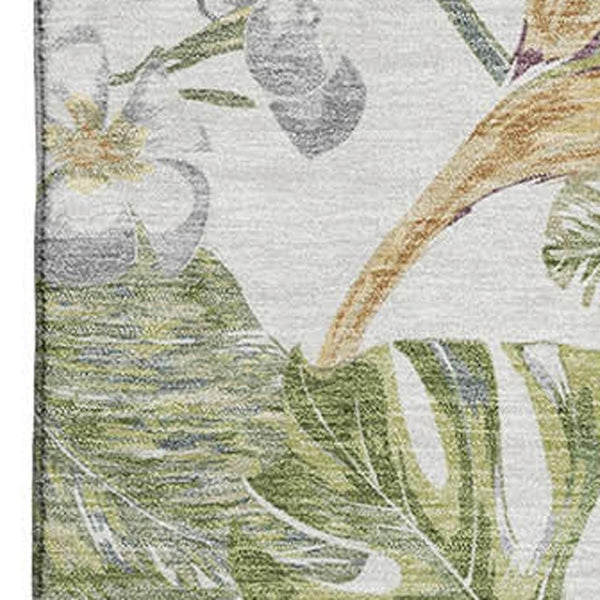 HomeRoots 8' X 10' Washable Floral Area Rug in Ivory, Green & Beige - Durable, UV Protected for Indoor/Outdoor Use 697840