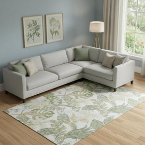 HomeRoots 9' X 12' Elegant Ivory Green Floral Washable Area Rug with UV Protection & Non-Slip Backing 697841