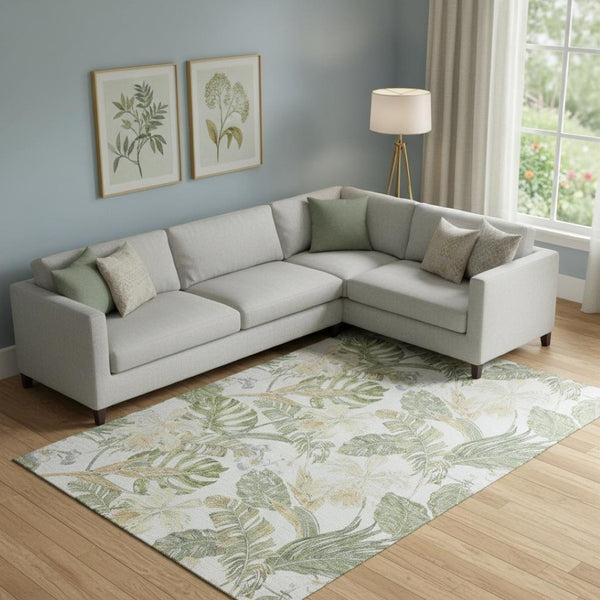 HomeRoots 9' X 12' Elegant Ivory Green Floral Washable Area Rug with UV Protection & Non-Slip Backing 697841