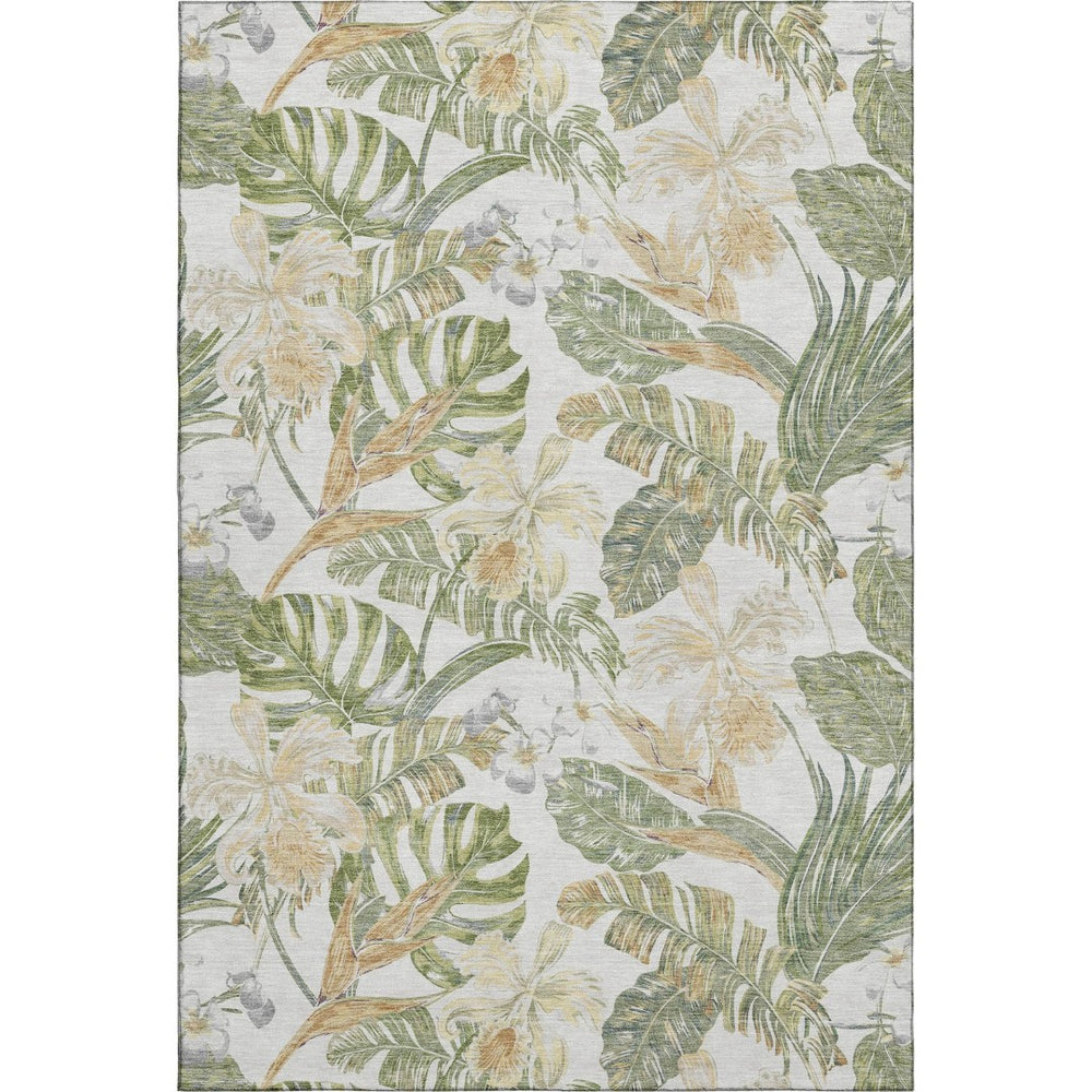 HomeRoots 9' X 12' Elegant Ivory Green Floral Washable Area Rug with UV Protection & Non-Slip Backing 697841