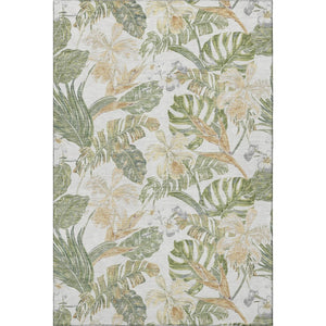 HomeRoots 9' X 12' Elegant Ivory Green Floral Washable Area Rug with UV Protection & Non-Slip Backing 697841
