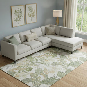 HomeRoots 10' X 14' Ivory Green Floral Area Rug - Washable, UV Protected, Stain Resistant for Home & Patio 697842