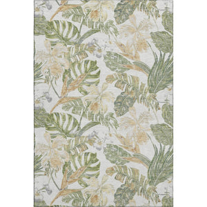 HomeRoots 10' X 14' Ivory Green Floral Area Rug - Washable, UV Protected, Stain Resistant for Home & Patio 697842
