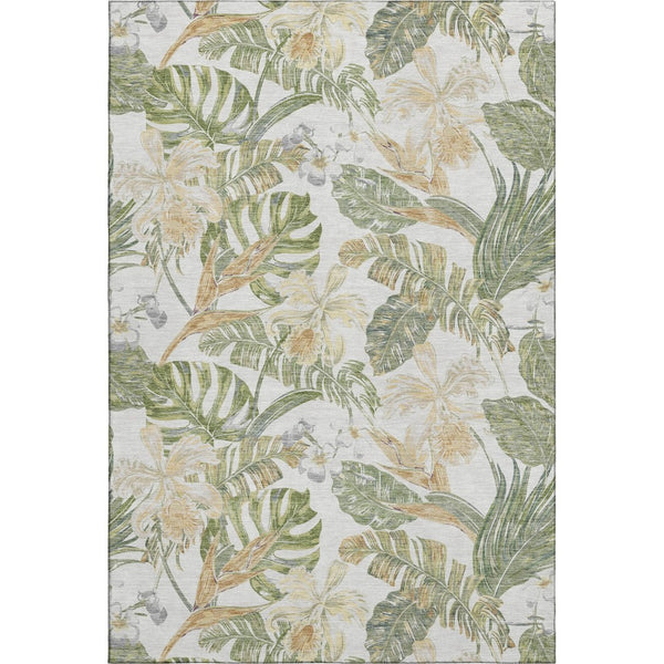 HomeRoots 10' X 14' Ivory Green Floral Area Rug - Washable, UV Protected, Stain Resistant for Home & Patio 697842