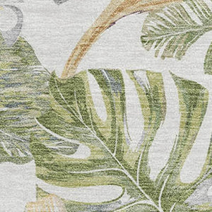 HomeRoots 10' X 14' Ivory Green Floral Area Rug - Washable, UV Protected, Stain Resistant for Home & Patio 697842