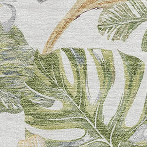 HomeRoots 10' X 14' Ivory Green Floral Area Rug - Washable, UV Protected, Stain Resistant for Home & Patio 697842