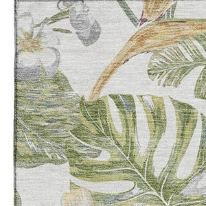 HomeRoots 10' X 14' Ivory Green Floral Area Rug - Washable, UV Protected, Stain Resistant for Home & Patio 697842