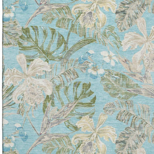 HomeRoots 5' X 8' Stylish Teal Green & Ivory Floral Washable Area Rug with UV Protection for Busy Homes 697844
