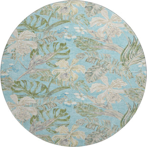 HomeRoots 8' Teal Green and Ivory Floral Round Rug – Washable, UV Protected, Durable, Ideal for Families 697845