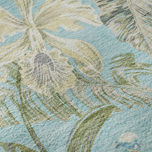 HomeRoots 8' Teal Green and Ivory Floral Round Rug – Washable, UV Protected, Durable, Ideal for Families 697845