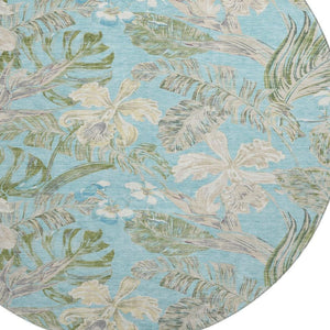 HomeRoots 8' Teal Green and Ivory Floral Round Rug – Washable, UV Protected, Durable, Ideal for Families 697845