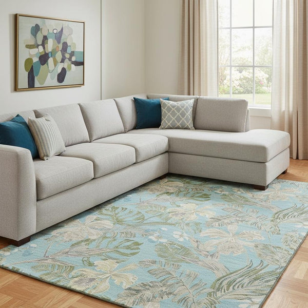HomeRoots 8' X 10' Teal Green & Ivory Floral Area Rug - Washable, UV-Protected, Perfect for High-Traffic Spaces! 697846