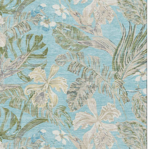 HomeRoots 8' X 10' Teal Green & Ivory Floral Area Rug - Washable, UV-Protected, Perfect for High-Traffic Spaces! 697846