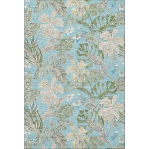 HomeRoots 8' X 10' Teal Green & Ivory Floral Area Rug - Washable, UV-Protected, Perfect for High-Traffic Spaces! 697846
