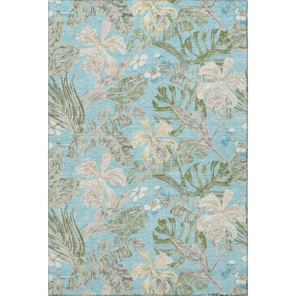 HomeRoots 8' X 10' Teal Green & Ivory Floral Area Rug - Washable, UV-Protected, Perfect for High-Traffic Spaces! 697846