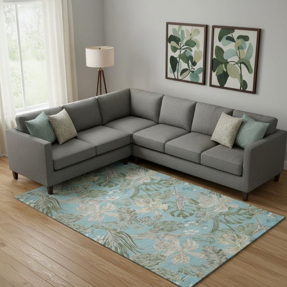 HomeRoots 9' X 12' Teal Green Floral Washable Area Rug – UV Protected, Stain-Resistant, Perfect for Any Room! 697847