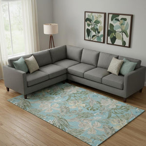 HomeRoots 9' X 12' Teal Green Floral Washable Area Rug – UV Protected, Stain-Resistant, Perfect for Any Room! 697847