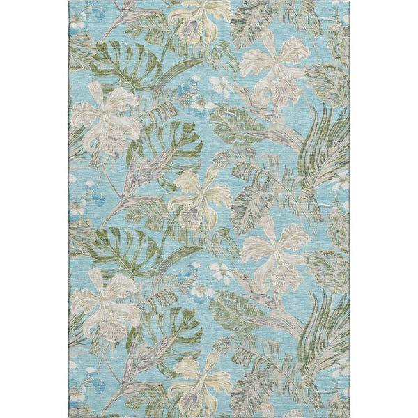 HomeRoots 10' X 14' Teal Green and Ivory Floral Area Rug - Washable, UV-Protected, Stain-Resistant Elegance! 697848