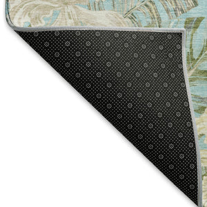 HomeRoots 10' X 14' Teal Green and Ivory Floral Area Rug - Washable, UV-Protected, Stain-Resistant Elegance! 697848