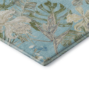 HomeRoots 10' X 14' Teal Green and Ivory Floral Area Rug - Washable, UV-Protected, Stain-Resistant Elegance! 697848