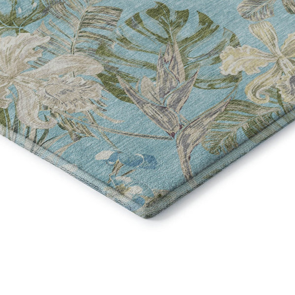 HomeRoots 10' X 14' Teal Green and Ivory Floral Area Rug - Washable, UV-Protected, Stain-Resistant Elegance! 697848