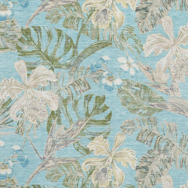 HomeRoots 10' X 14' Teal Green and Ivory Floral Area Rug - Washable, UV-Protected, Stain-Resistant Elegance! 697848