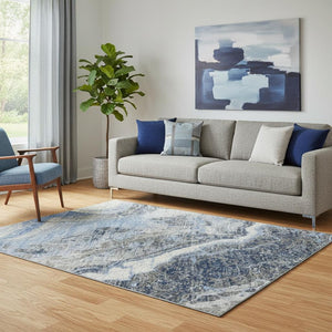 HomeRoots 5' X 8' Washable Blue-Gray and Silver Abstract Area Rug with UV Protection for Stylish Living Spaces 697850