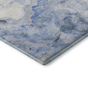 HomeRoots 8' Stylish Blue Gray and Silver Abstract Washable Round Rug with UV Protection for High-Traffic Areas 697851