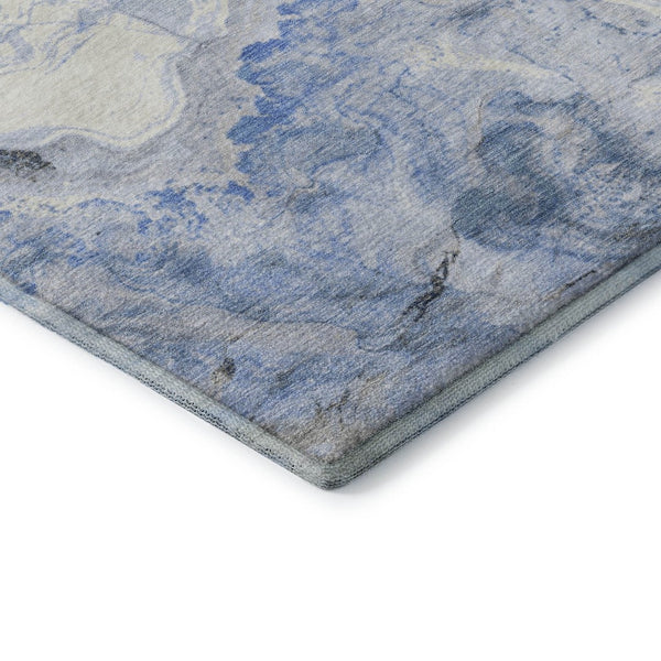 HomeRoots 8' Stylish Blue Gray and Silver Abstract Washable Round Rug with UV Protection for High-Traffic Areas 697851