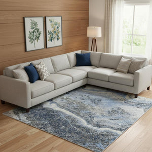 HomeRoots 9' X 12' Blue Gray & Silver Abstract Area Rug - Washable, UV Protected, Durable for Family Homes 697853