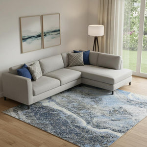 HomeRoots 10' X 14' Stylish Blue Gray & Silver Abstract Washable Area Rug with UV Protection for Busy Homes 697854