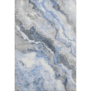 HomeRoots 10' X 14' Stylish Blue Gray & Silver Abstract Washable Area Rug with UV Protection for Busy Homes 697854