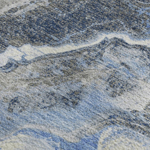 HomeRoots 10' X 14' Stylish Blue Gray & Silver Abstract Washable Area Rug with UV Protection for Busy Homes 697854