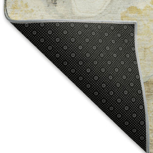 HomeRoots 5' Gold Gray Ivory Abstract Area Rug - Washable, UV Protected, Stain-Resistant, Modern Design! 697856